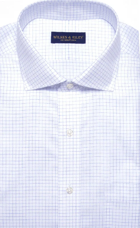 Flash Deal Tailored Fit Blue Twill Check English Spread Collar Supima® Cotton Non-Iron Dress Shirt Flash Deal Tailored Fit Blue Twill Check English Spread Collar Supima® Cotton Non-Iron Dress Shirt