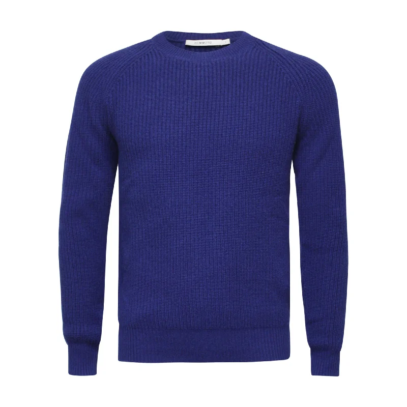 Best Choice Cashmere Crewneck Sweater in Chunky Rib knit stitch Royal Blue