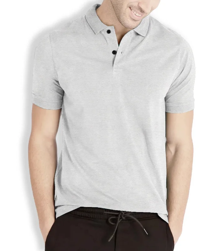 Overstock Men Solid Polo Neck Cotton Blend Grey T-Shirt