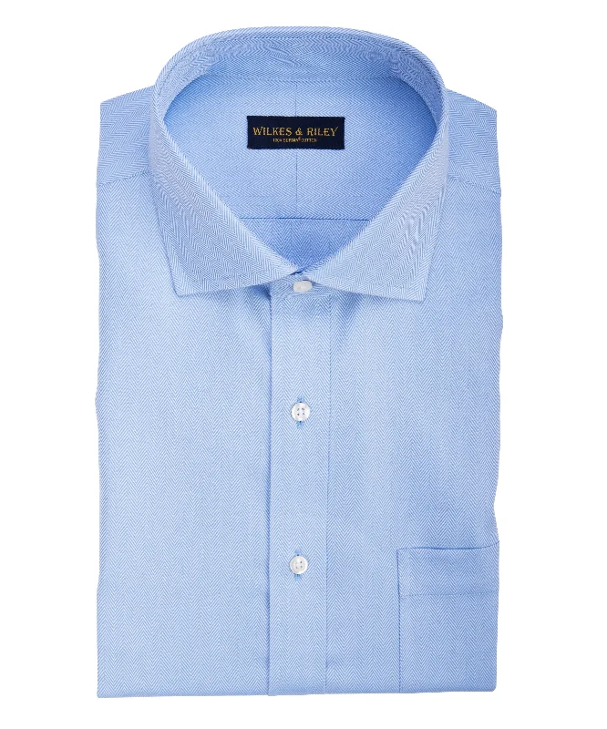 Online Only Tailored fit Blue Herringbone English Spread Collar Supima® Cotton Non-Iron Dress Shirt Online Only Tailored fit Blue Herringbone English Spread Collar Supima® Cotton Non-Iron Dress Shirt