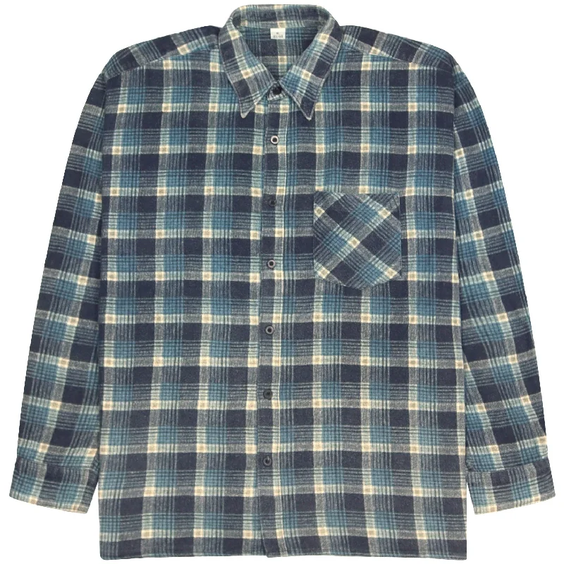 Quick Deals Vintage Checkered Flannel Shirt Navy Blue Cream