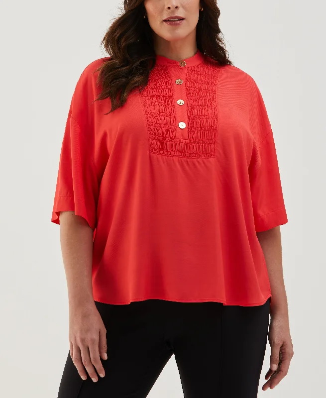 Make Your Weekend Count with Savings Plus Size Smocked Banded Collar Top