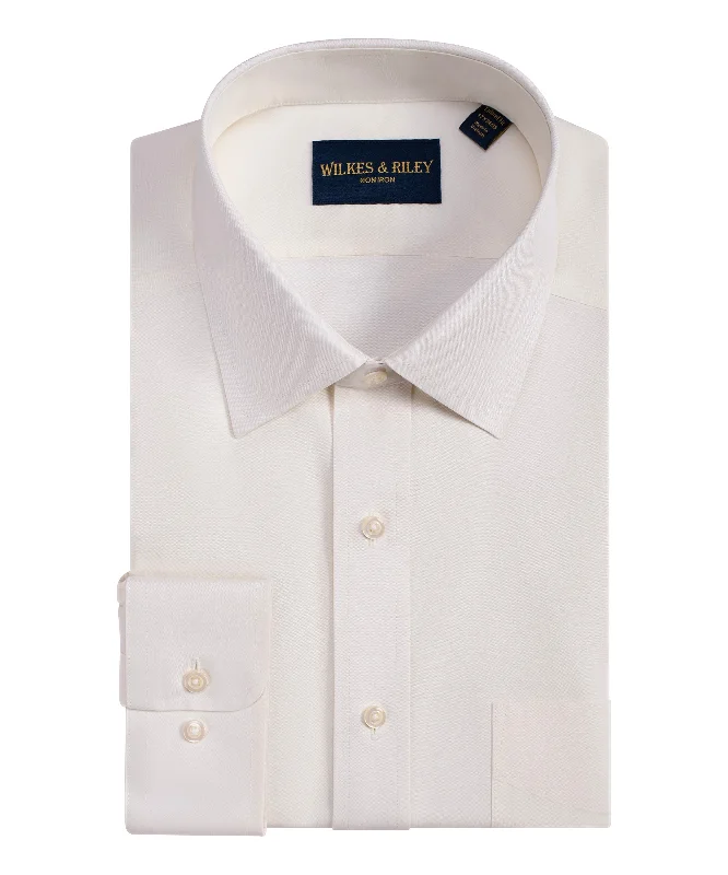 Big Savings Tailored Fit Ecru Spread Collar Non-Iron Pinpoint Oxford Dress Shirt