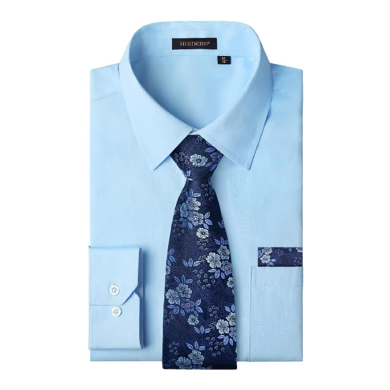 Final Offer Men's Shirt with Tie Handkerchief Set - LIGHT BLUE/BLUE