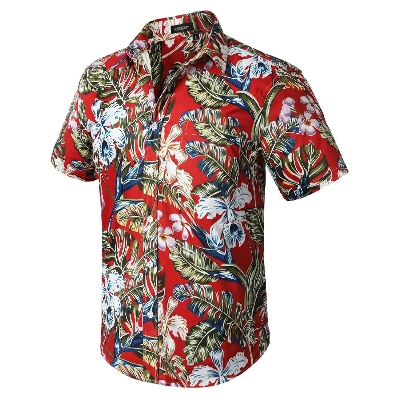 Act Fast Hawaiian Tropical Shirts with Pocket - RED