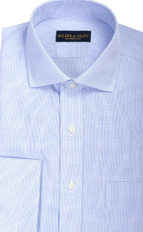 Celebrate the Weekend with Discounts Classic Fit Non Iron Blue Micro Check English Spread Collar French Cuff Supima® Cotton Dress Shirt Celebrate the Weekend with Discounts Classic Fit Non Iron Blue Micro Check English Spread Collar French Cuff Supima® Cotton Dress Shirt