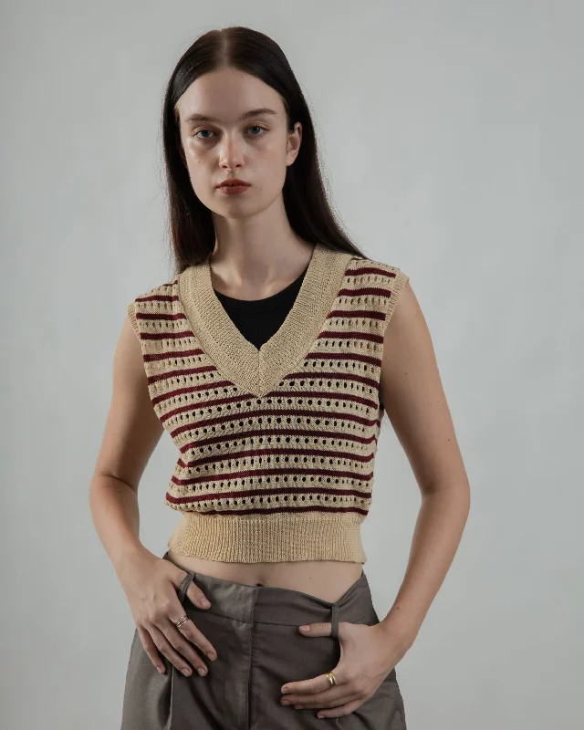 Weekend Discounts to Indulge In Eco V Neck Sleeveless Knit Vest (Stripes)