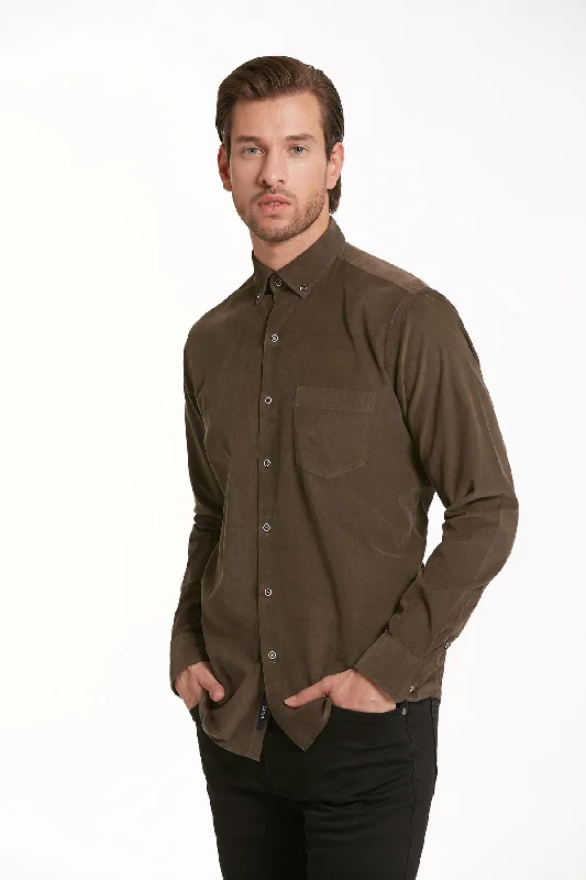 Weekend Discounts to Enjoy Comfort Fit Long Sleeve Cotton Brown Dress Shirt