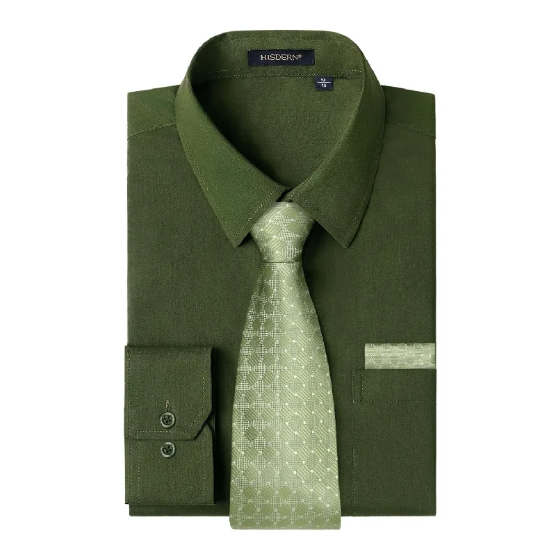 Can't Resist Men's Shirt with Tie Handkerchief Set - EMERALD GREEN/SAGE TIE