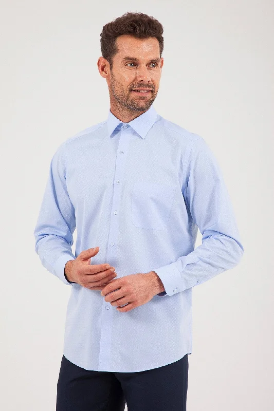 Weekend Deal Classic Fit Long Sleeve Cotton Blend Ice Blue Dress Shirt