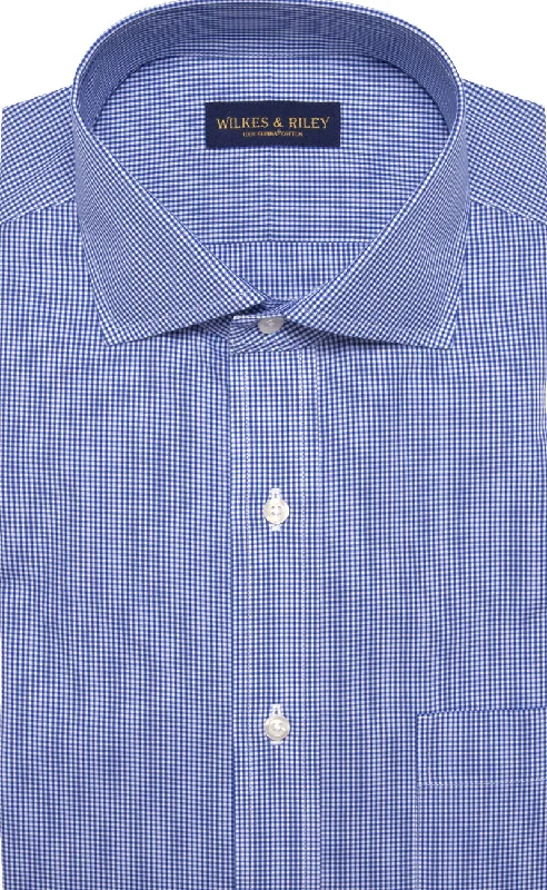 Weekend Shopping Bliss Tailored Fit Blue Gingham English Spread Collar Supima® Cotton Non-Iron Broadcloth Weekend Shopping Bliss Tailored Fit Blue Gingham English Spread Collar Supima® Cotton Non-Iron Broadcloth