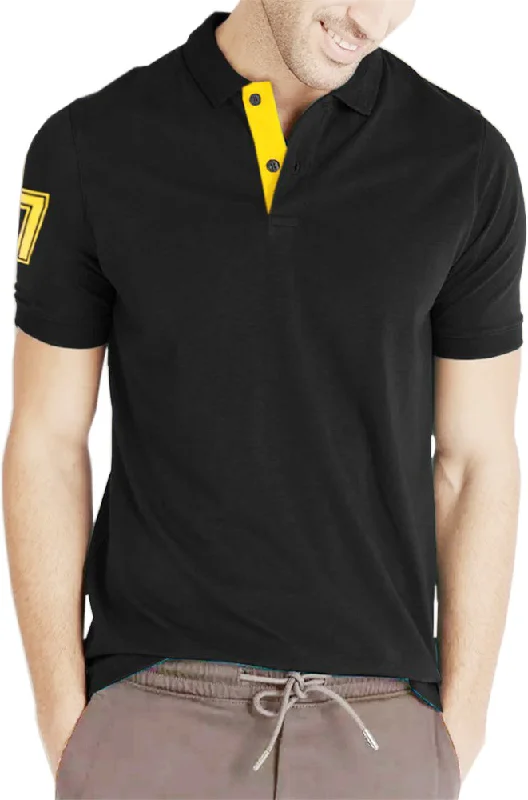 Quick Sale Men Solid Polo Neck Cotton Blend Black, Yellow T-Shirt