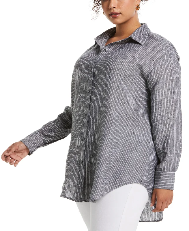 Weekend Savings Spree Plus Size Striped Easy Linen Shirt