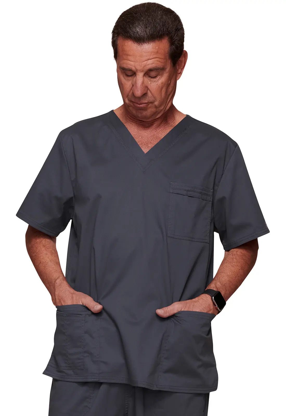 Huge Savings Cherokee Unisex 4-pocket V-Neck Top - Pewter