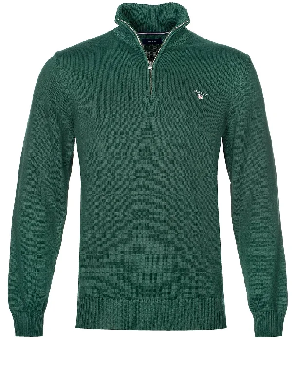 Members Only Lässiger Baumwollpullover mit halbem Reißverschluss Storm Green