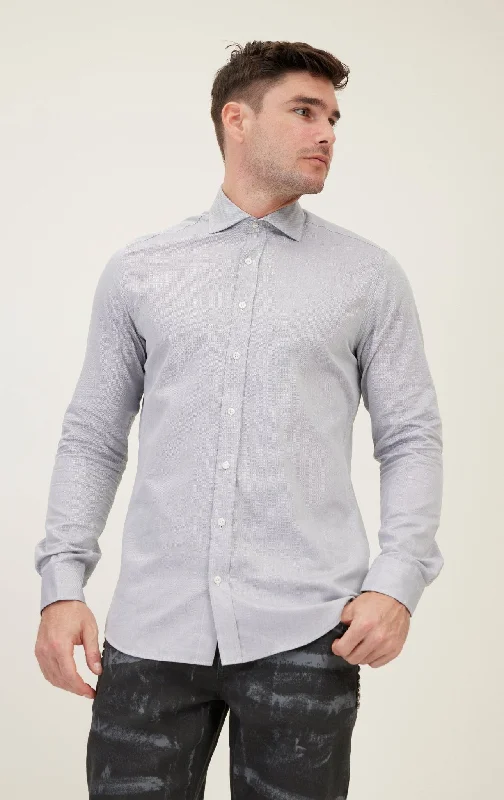 Weekend Discounts You Deserve Pure Cotton Spread Collar Fitted Dress Shirt - Grey
