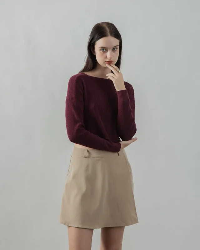 Weekend Specials to Indulge In Two Way Twisted Long Sleeve Knit Top (Maroon)