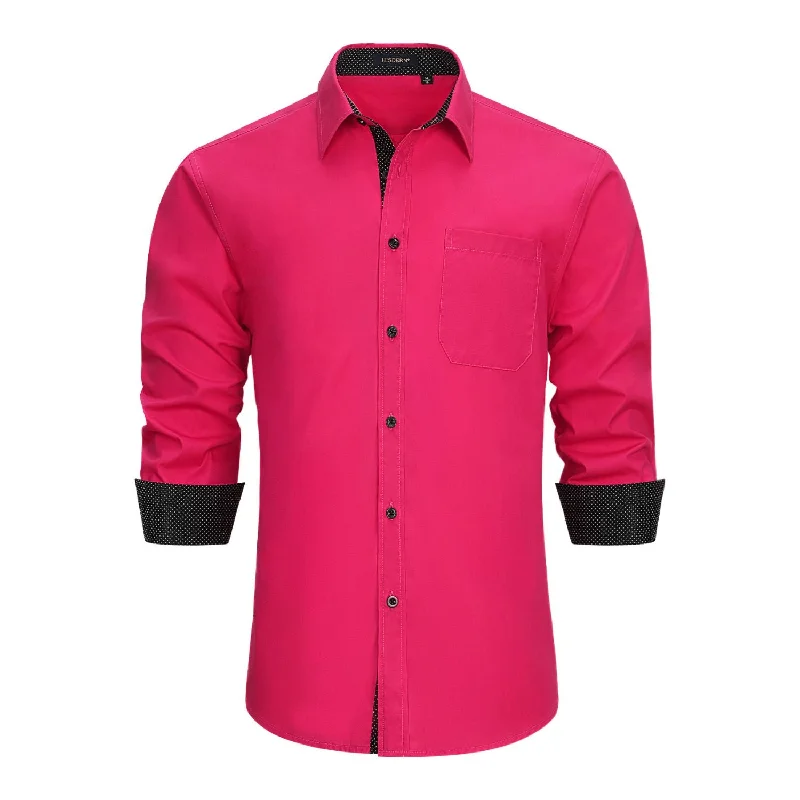 Best Bargains Men's Patchwork Dress Shirt with Pocket - HOT PINK