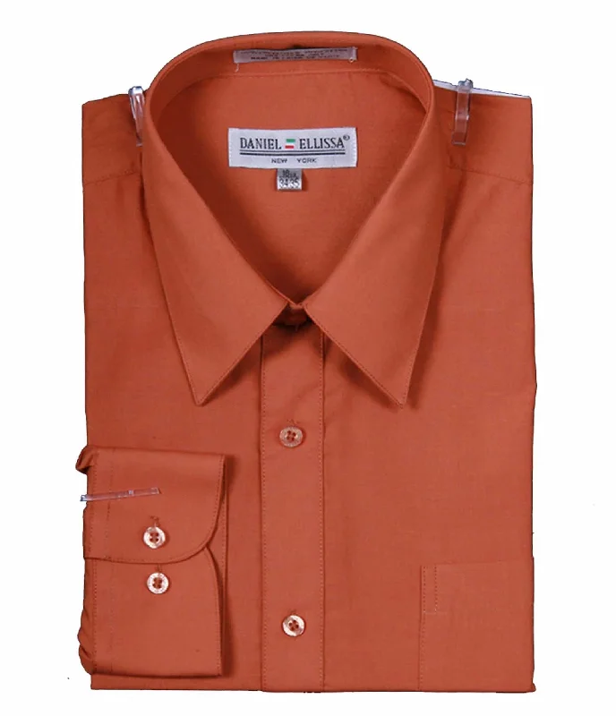 Deal Alert Men's Basic Dress Shirt  with Convertible Cuff -Color Rust