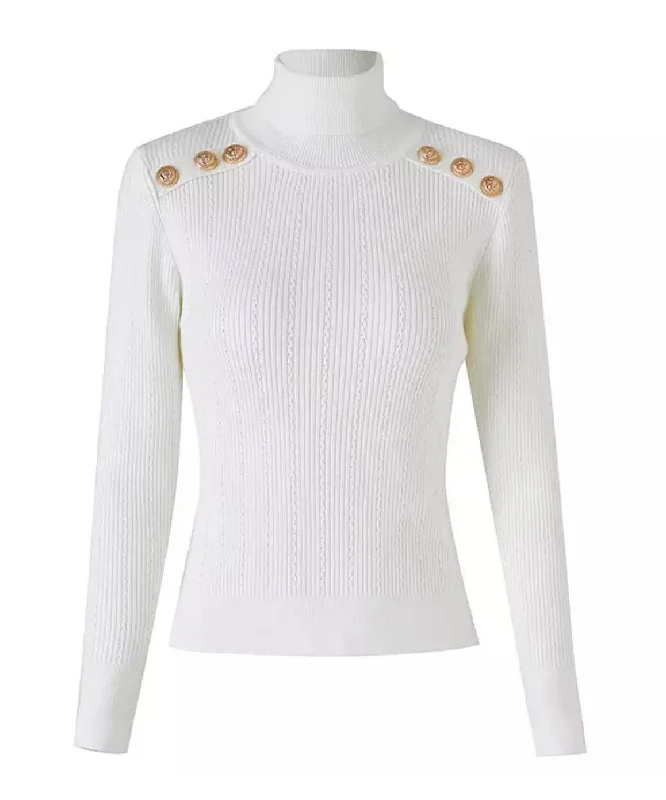Weekend Extravaganza: Shop Now Gold Button Knitted Turtleneck Sweater