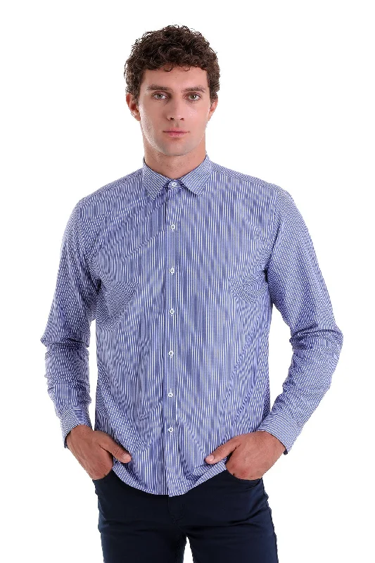 Make Your Weekend Count with Savings Comfort Fit Striped Cotton Blend Navy Dress Shirt Make Your Weekend Count with Savings Comfort Fit Striped Cotton Blend Navy Dress Shirt