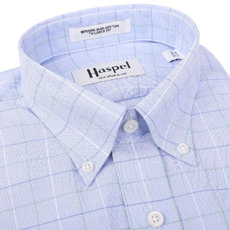 Instant Discount Henry Blue & Green Windowpane Button Down Trim Fit Dress Shirt