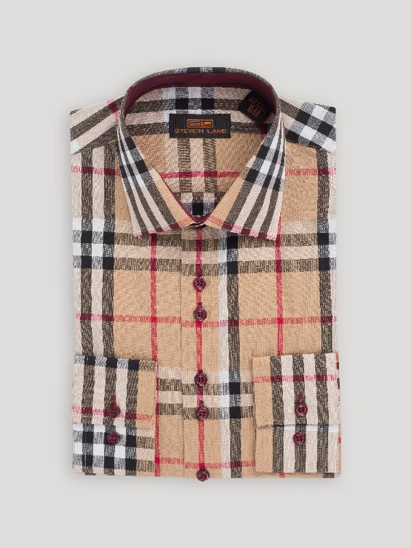 Stock Clearance Tartan III | Barrel Cuff & Classic Collar | Khaki