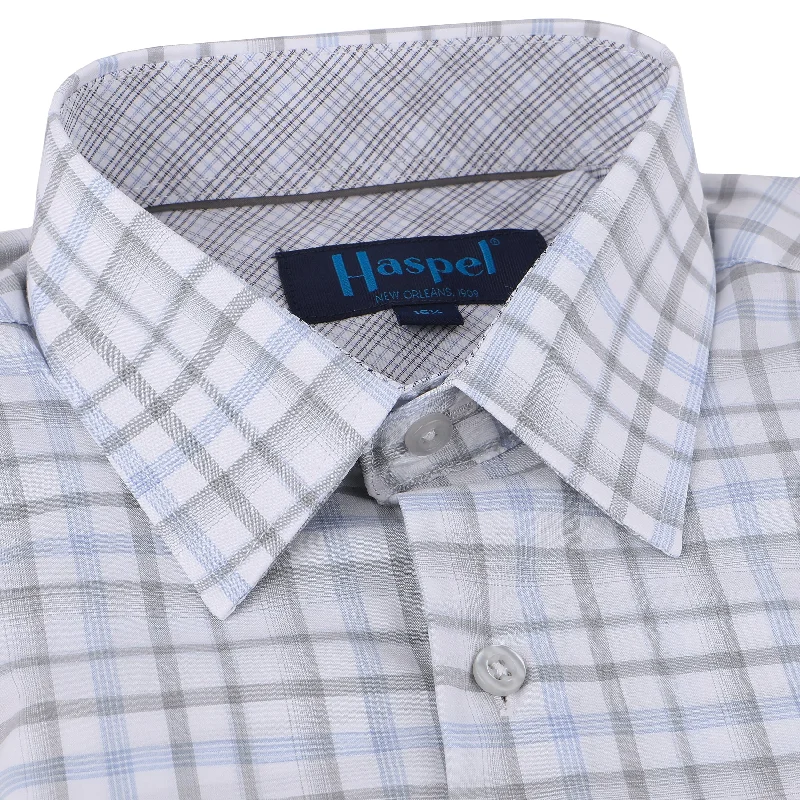 Referral Discount Light Blue & Grey Plaid Tailored Fit Dress Shirt