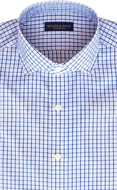 Final Sale Tailored Fit Sky / Navy Tattersall check English Spread Collar Supima® Non-Iron Cotton Broadcloth Sport Shirt Final Sale Tailored Fit Sky / Navy Tattersall check English Spread Collar Supima® Non-Iron Cotton Broadcloth Sport Shirt