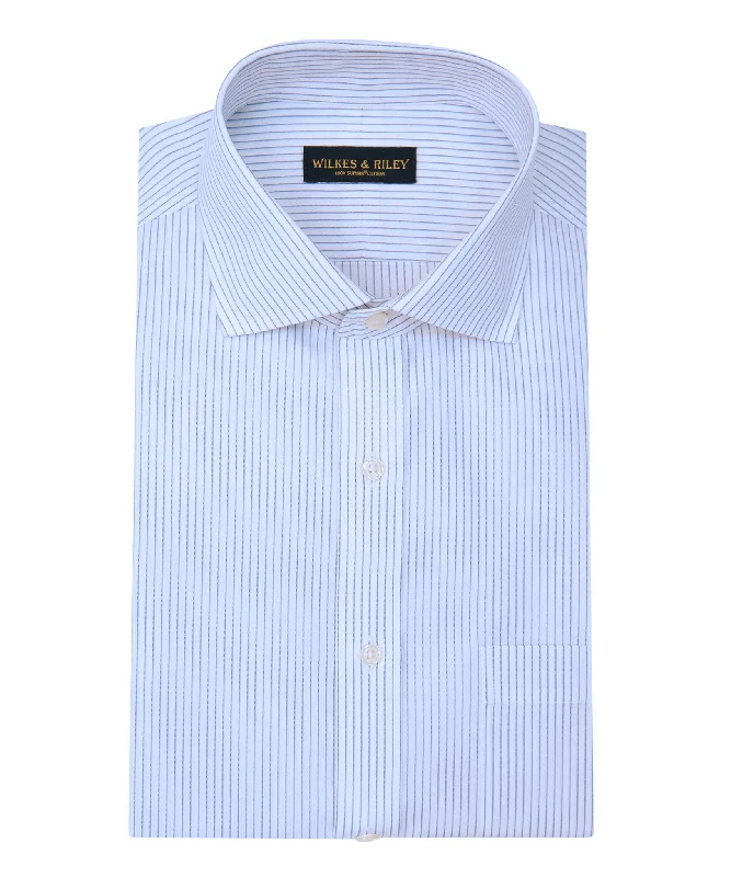 Amazing Deals Tailored Fit Grey Stripe English Spread Collar Supima® Cotton Non-Iron Broadcloth Dress Shirt Amazing Deals Tailored Fit Grey Stripe English Spread Collar Supima® Cotton Non-Iron Broadcloth Dress Shirt