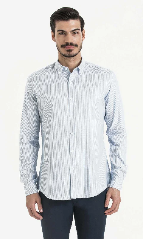 Limited Availability Slim Fit Long Sleeve Striped Cotton Dress Shirt, Blue C
