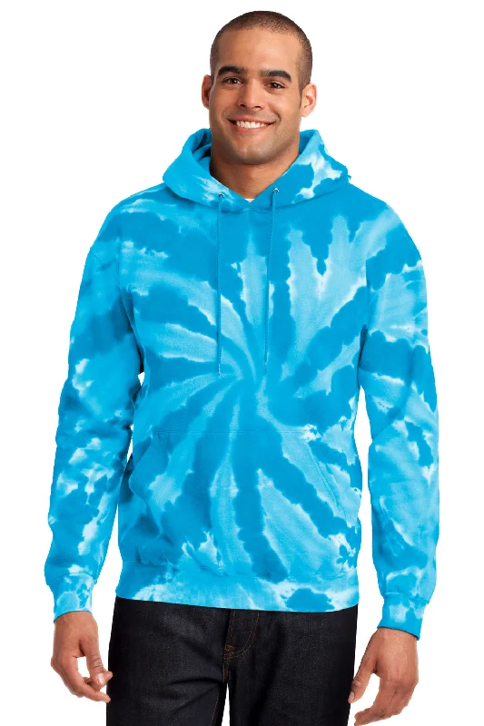 Hot Buy Port & Company Mens Tie-Dye Fleece Hooded Sweatshirt Hoodie w/ Pouch Pocket - Turquoise Blue