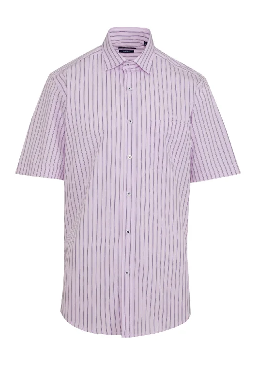 Weekend-Only Price Drops Classic Fit Short Sleeve Striped Cotton Pink Dress Shirt