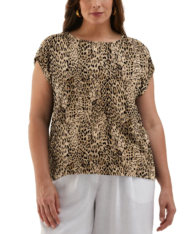 Weekend Specials to Enjoy Plus Size Leopard Print Rivet Detail Tank Top