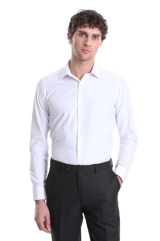 Year-End Clearance Slim Fit White Cotton Blend Dress Shirt