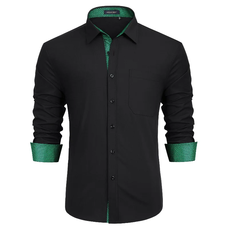 Great Deals Men's Patchwork Dress Shirt with Pocket - A-BLACK