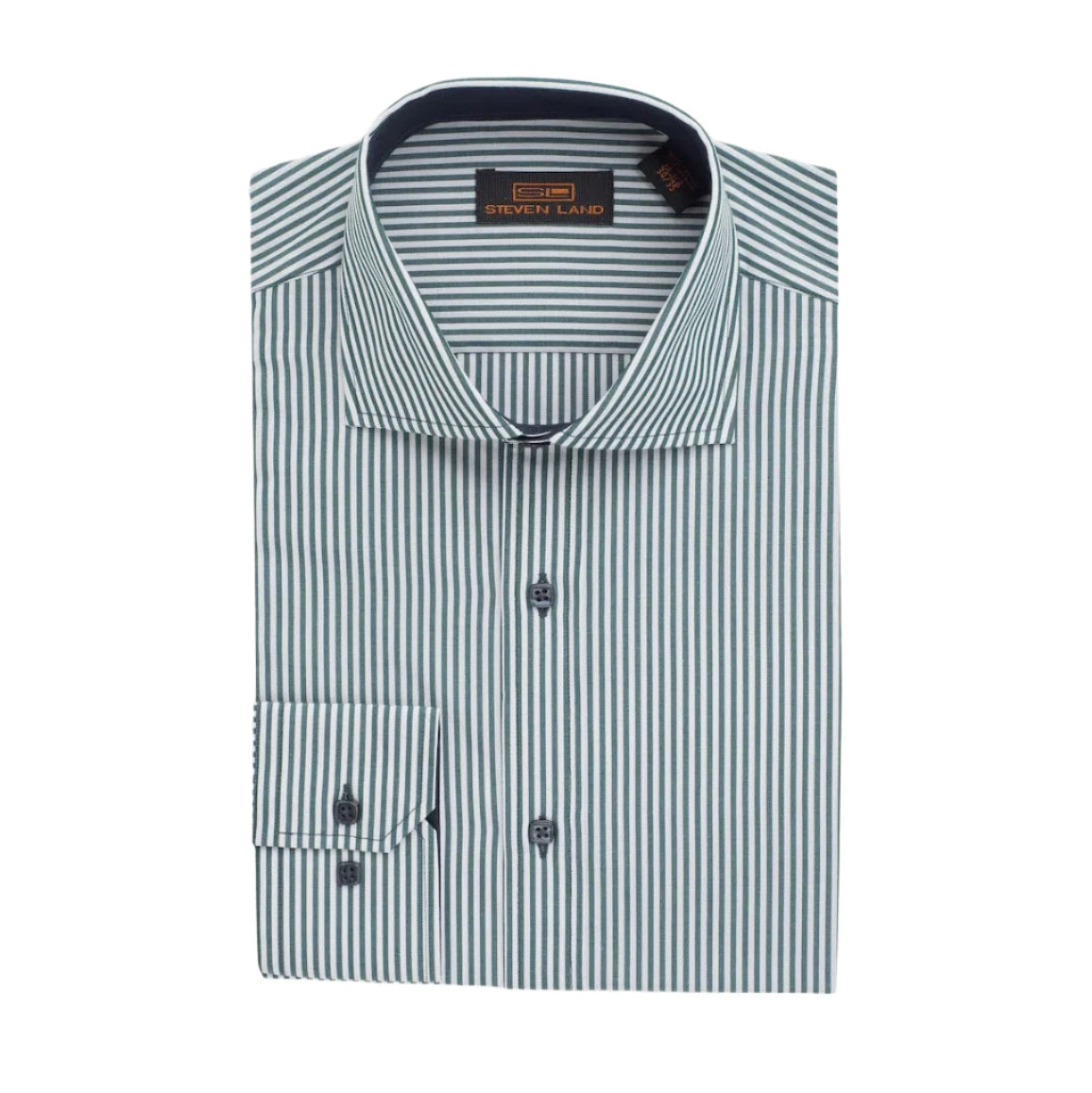 Daily Special The "Earl" Striped Dress Shirt by Steven Land | Barrel Cuff & Spread Collar | Forest Green