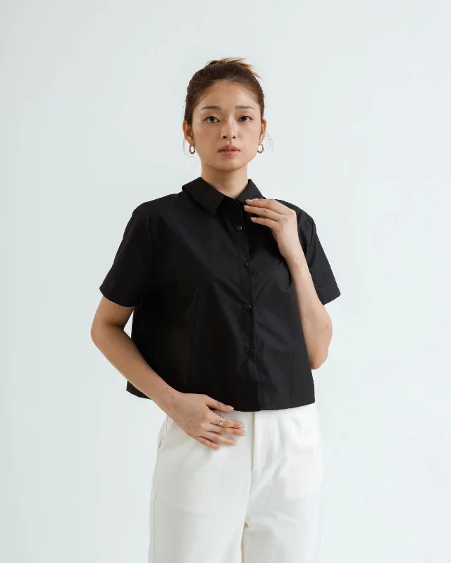 Today Only Two Way Cutline Cropped Shirt (Black)