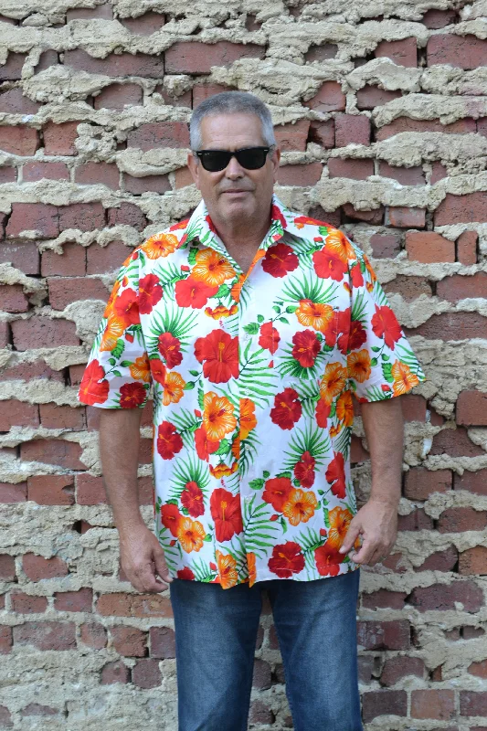 Blowout Deals Red and Orange Hibiscus Button Down Shirt