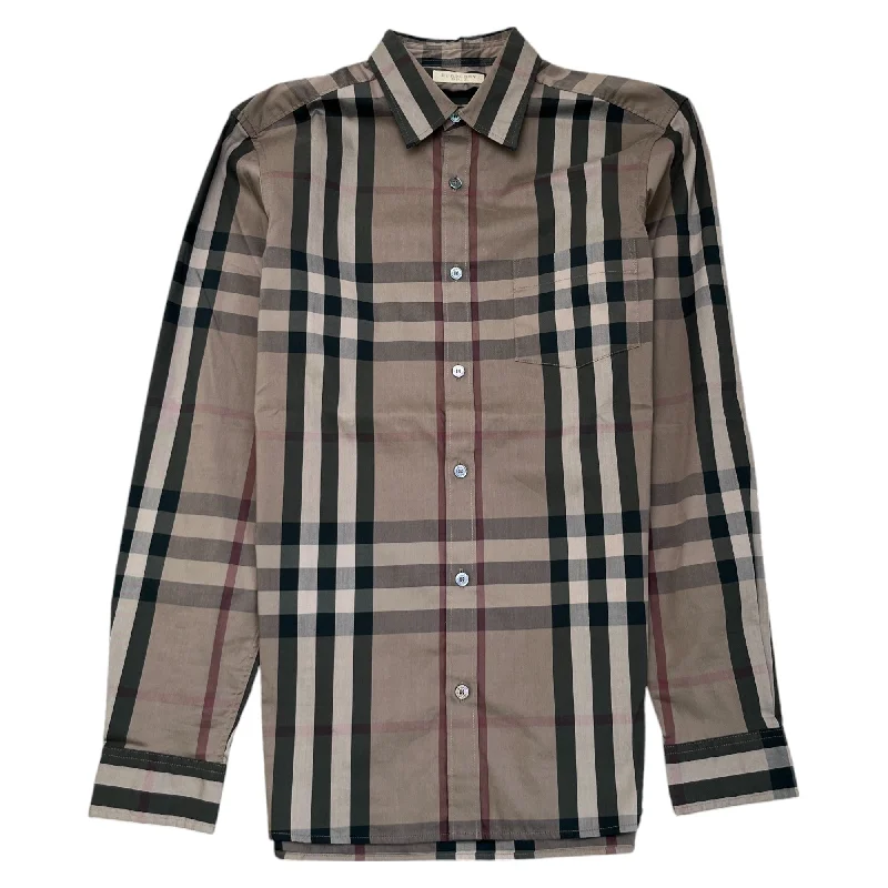 Factory Direct Sale Men's Checkered Long Sleeve Shirt Brown Size S