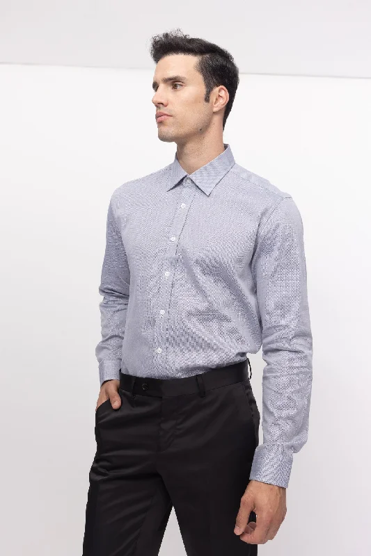 Price Slash Convertible Cuff Oxford Cotton Spread Collar Dress Shirt - Grey