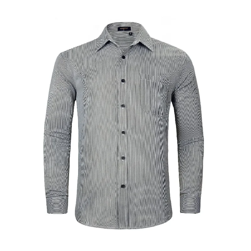 Price Reduction Men's Casual Long Sleeve Striped Shirt - BLACK