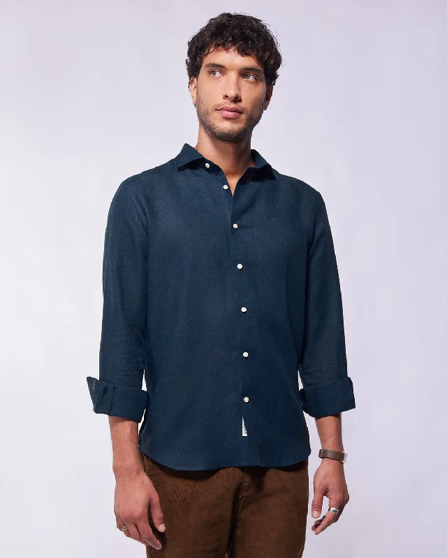 Clearance Items Soft Washed Linen Shirt - Dark Navy