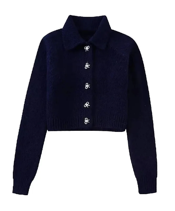 The Best Prices Navy Blue Collared Warm Sweater