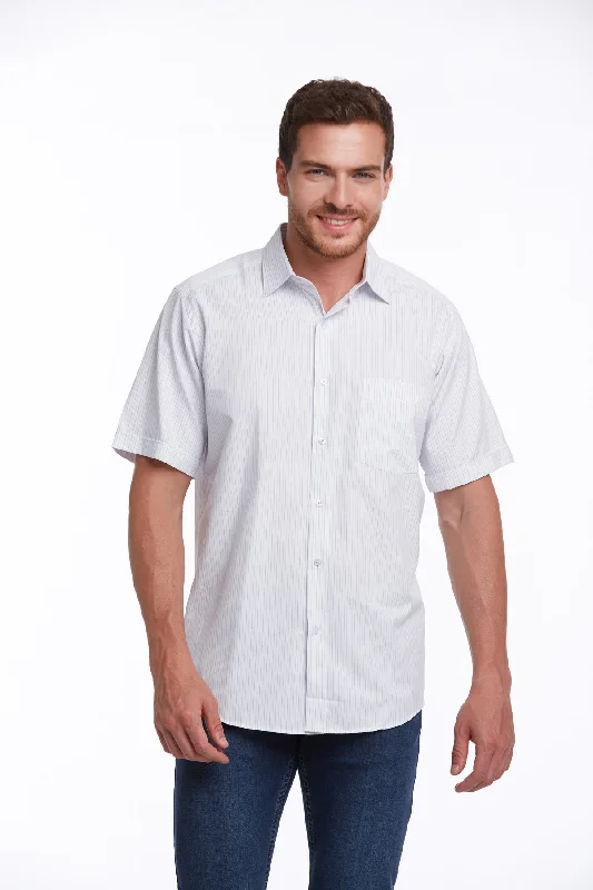 Limited Stock Regular Fit Short Sleeve Checked Cotton Blend Dress Shirt, Blue C