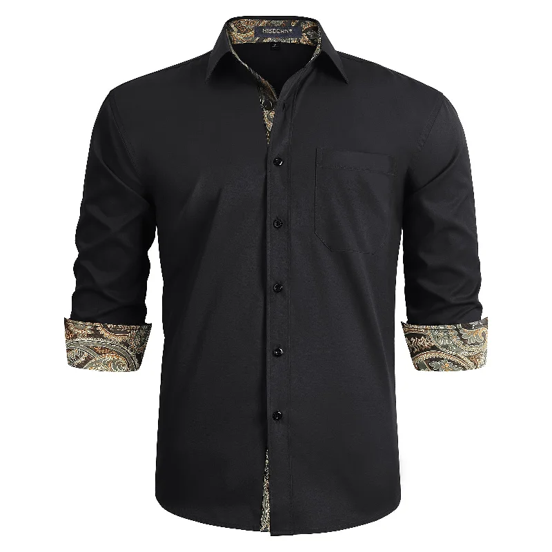 Hot Buy Men's Patchwork Dress Shirt with Pocket - BLACK/GOLD 1