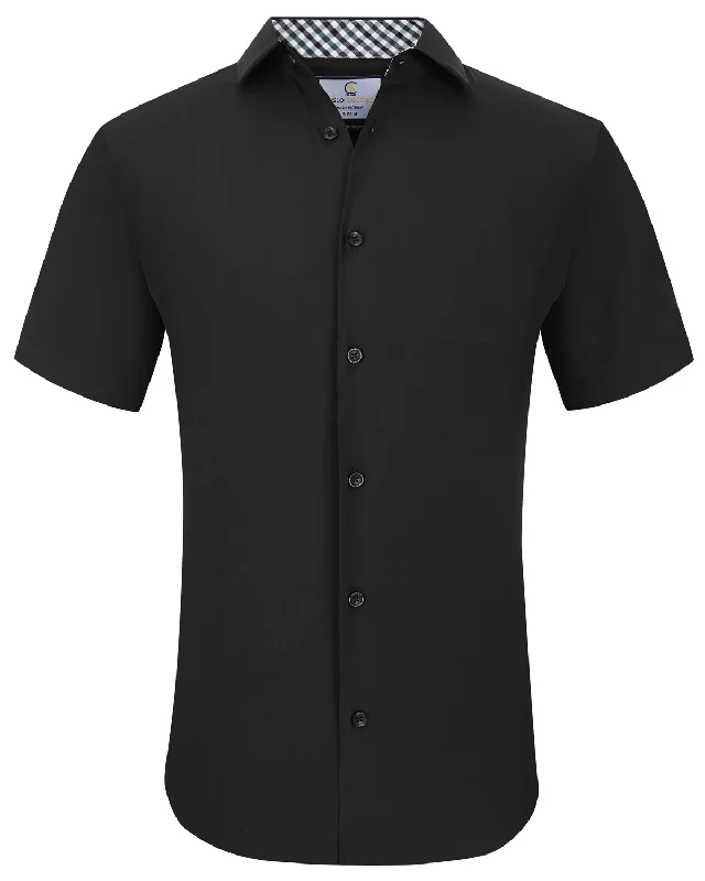 Weekend Savings Bonanza Suslo Solid 4 Way Stretch Short Sleeve Shirt - Black