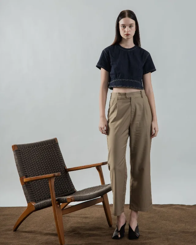 Weekend Offers That Amaze Round Neck Contrast Stitch Denim Top (Denim)