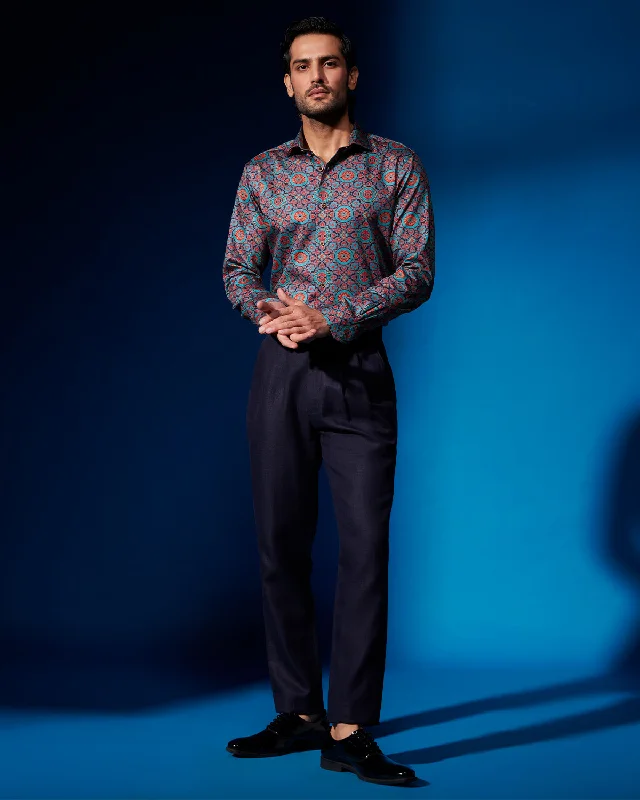 Weekend Sale: Don't Miss Out Ornament Printed Shirt - Blue & Brown