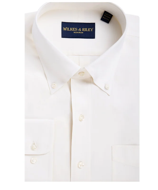 TIME-Limited Offer Classic Fit Ecru Button Down Non-Iron Pinpoint Oxford Dress Shirt